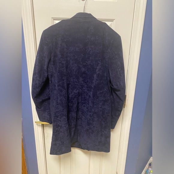 Custom Made Elegant Navy Woman Coat Blazer Velvet Suede Pockets Size Large - Picture 4 of 9